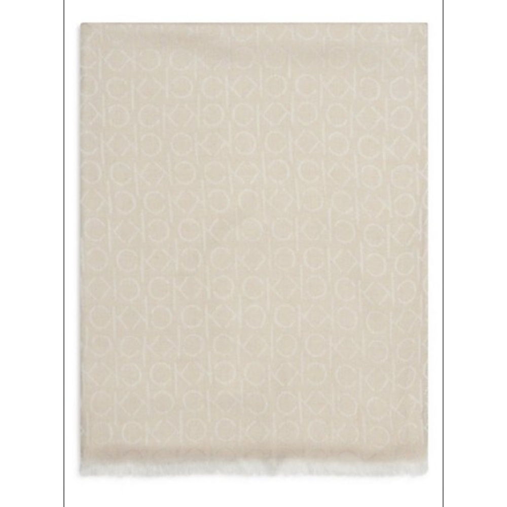 Large Calvin Klein Heathered Almond scarf with frayed edges and hoop for designs - Picture 5 of 14